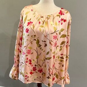 CeCe Pink Floral Blouse with Green Accents